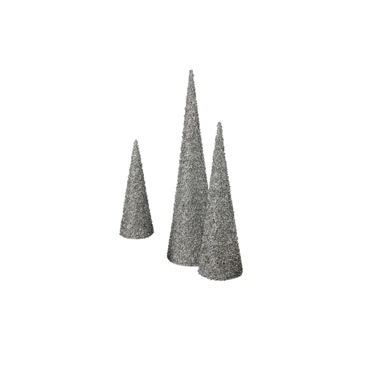Contemporary Home Living Set of 3 Silver Glitter Sequin and Bead Cone Christmas Trees 2&#x27;